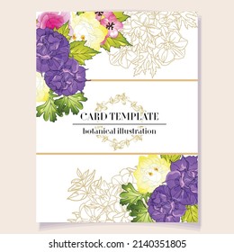 Vintage delicate greeting invitation card template design with flowers for wedding, marriage, bridal, birthday, Valentine's day. Romantic vector illustration.