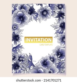 Vintage delicate greeting invitation card template design with flowers for wedding, marriage, bridal, birthday, Valentine's day. Romantic vector illustration.