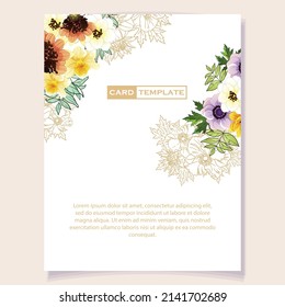 Vintage delicate greeting invitation card template design with flowers for wedding, marriage, bridal, birthday, Valentine's day. Romantic vector illustration.