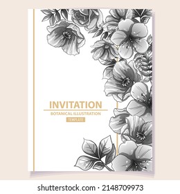 Vintage delicate greeting invitation card template design with flowers for wedding, marriage, bridal, birthday, Valentine's day. Romantic vector illustration.