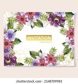 Vintage delicate greeting invitation card template design with flowers for wedding, marriage, bridal, birthday, Valentine's day. Romantic vector illustration.