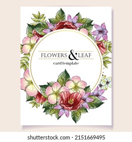 Vintage delicate greeting invitation card template design with flowers for wedding, marriage, bridal, birthday, Valentine's day. Romantic vector illustration.