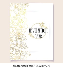 Vintage delicate greeting invitation card template design with flowers for wedding, marriage, bridal, birthday, Valentine's day. Romantic vector illustration.