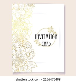 Vintage delicate greeting invitation card template design with flowers for wedding, marriage, bridal, birthday, Valentine's day. Romantic vector illustration.