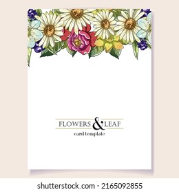 Vintage delicate greeting invitation card template design with flowers for wedding, marriage, bridal, birthday, Valentine's day. Romantic vector illustration.