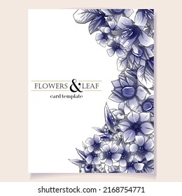 Vintage delicate greeting invitation card template design with flowers for wedding, marriage, bridal, birthday, Valentine's day. Romantic vector illustration.