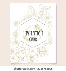 Vintage delicate greeting invitation card template design with flowers for wedding, marriage, bridal, birthday, Valentine's day. Romantic vector illustration.