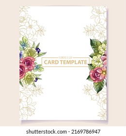 Vintage delicate greeting invitation card template design with flowers for wedding, marriage, bridal, birthday, Valentine's day. Romantic vector illustration.