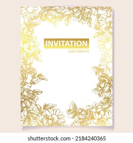 Vintage delicate greeting invitation card template design with flowers for wedding, marriage, bridal, birthday, Valentine's day. Romantic vector illustration.