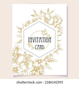 Vintage delicate greeting invitation card template design with flowers for wedding, marriage, bridal, birthday, Valentine's day. Romantic vector illustration.