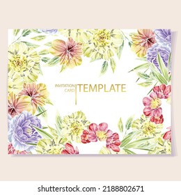 Vintage delicate greeting invitation card template design with flowers for wedding, marriage, bridal, birthday, Valentine's day. Romantic vector illustration.
