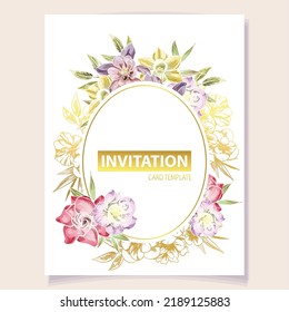 Vintage delicate greeting invitation card template design with flowers for wedding, marriage, bridal, birthday, Valentine's day. Romantic vector illustration.