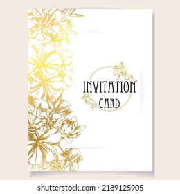 Vintage delicate greeting invitation card template design with flowers for wedding, marriage, bridal, birthday, Valentine's day. Romantic vector illustration.