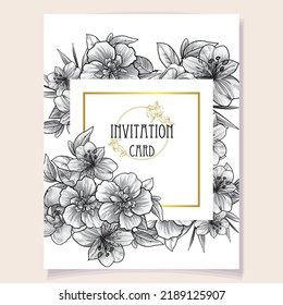 Vintage delicate greeting invitation card template design with flowers for wedding, marriage, bridal, birthday, Valentine's day. Romantic vector illustration.