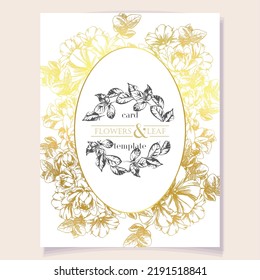 Vintage delicate greeting invitation card template design with flowers for wedding, marriage, bridal, birthday, Valentine's day. Romantic vector illustration.