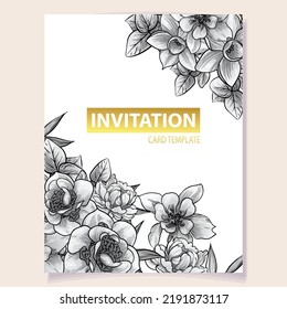 Vintage delicate greeting invitation card template design with flowers for wedding, marriage, bridal, birthday, Valentine's day. Romantic vector illustration.