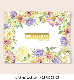 Vintage delicate greeting invitation card template design with flowers for wedding, marriage, bridal, birthday, Valentine's day. Romantic vector illustration.