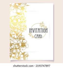 Vintage delicate greeting invitation card template design with flowers for wedding, marriage, bridal, birthday, Valentine's day. Romantic vector illustration.
