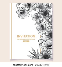 Vintage delicate greeting invitation card template design with flowers for wedding, marriage, bridal, birthday, Valentine's day. Romantic vector illustration.