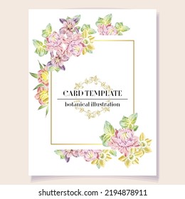 Vintage delicate greeting invitation card template design with flowers for wedding, marriage, bridal, birthday, Valentine's day. Romantic vector illustration.