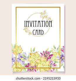 Vintage delicate greeting invitation card template design with flowers for wedding, marriage, bridal, birthday, Valentine's day. Romantic vector illustration.
