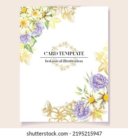 Vintage delicate greeting invitation card template design with flowers for wedding, marriage, bridal, birthday, Valentine's day. Romantic vector illustration.