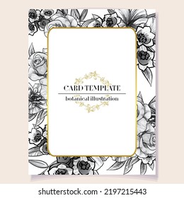 Vintage delicate greeting invitation card template design with flowers for wedding, marriage, bridal, birthday, Valentine's day. Romantic vector illustration.