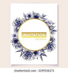 Vintage delicate greeting invitation card template design with flowers for wedding, marriage, bridal, birthday, Valentine's day. Romantic vector illustration.