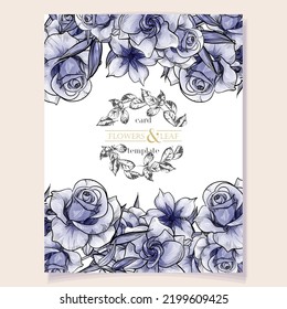 Vintage delicate greeting invitation card template design with flowers for wedding, marriage, bridal, birthday, Valentine's day. Romantic vector illustration.