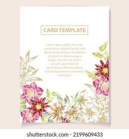 Vintage delicate greeting invitation card template design with flowers for wedding, marriage, bridal, birthday, Valentine's day. Romantic vector illustration.