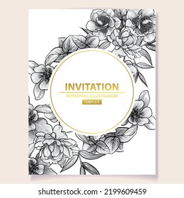 Vintage delicate greeting invitation card template design with flowers for wedding, marriage, bridal, birthday, Valentine's day. Romantic vector illustration.