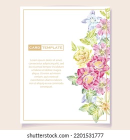 Vintage delicate greeting invitation card template design with flowers for wedding, marriage, bridal, birthday, Valentine's day. Romantic vector illustration.
