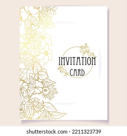 Vintage delicate greeting invitation card template design with flowers for wedding, marriage, bridal, birthday, Valentine's day. Romantic vector illustration.