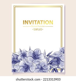 Vintage delicate greeting invitation card template design with flowers for wedding, marriage, bridal, birthday, Valentine's day. Romantic vector illustration.