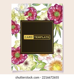 Vintage delicate greeting invitation card template design with flowers for wedding, marriage, bridal, birthday, Valentine's day. Romantic vector illustration.