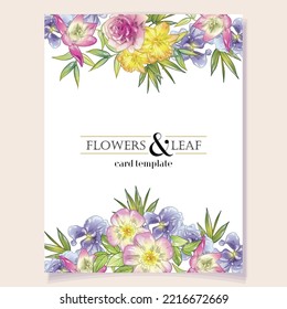 Vintage delicate greeting invitation card template design with flowers for wedding, marriage, bridal, birthday, Valentine's day. Romantic vector illustration.