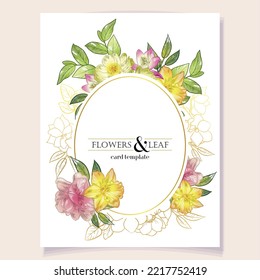 Vintage delicate greeting invitation card template design with flowers for wedding, marriage, bridal, birthday, Valentine's day. Romantic vector illustration.