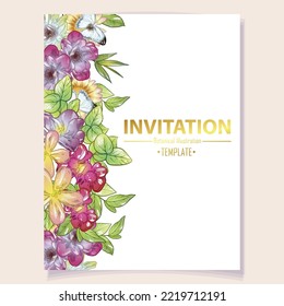 Vintage delicate greeting invitation card template design with flowers for wedding, marriage, bridal, birthday, Valentine's day. Romantic vector illustration.