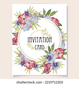 Vintage delicate greeting invitation card template design with flowers for wedding, marriage, bridal, birthday, Valentine's day. Romantic vector illustration.