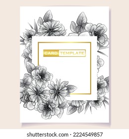 Vintage delicate greeting invitation card template design with flowers for wedding, marriage, bridal, birthday, Valentine's day. Romantic vector illustration.