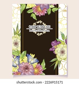 Vintage delicate greeting invitation card template design with flowers for wedding, marriage, bridal, birthday, Valentine's day. Romantic vector illustration.
