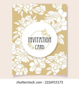 Vintage delicate greeting invitation card template design with flowers for wedding, marriage, bridal, birthday, Valentine's day. Romantic vector illustration.