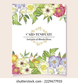 
Vintage delicate greeting invitation card template design with flowers for wedding, marriage, bridal, birthday, Valentine's day. Romantic vector illustration.