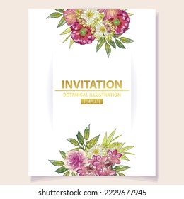 
Vintage delicate greeting invitation card template design with flowers for wedding, marriage, bridal, birthday, Valentine's day. Romantic vector illustration.