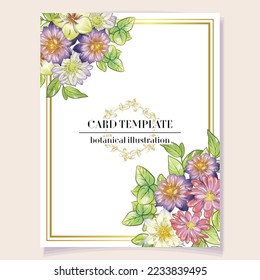 Vintage delicate greeting invitation card template design with flowers for wedding, marriage, bridal, birthday, Valentine's day. Romantic vector illustration.