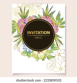 Vintage delicate greeting invitation card template design with flowers for wedding, marriage, bridal, birthday, Valentine's day. Romantic vector illustration.