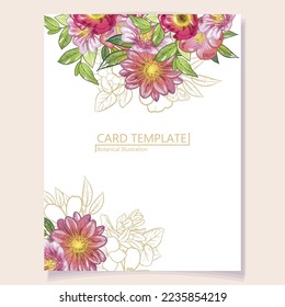 Vintage delicate greeting invitation card template design with flowers for wedding, marriage, bridal, birthday, Valentine's day. Romantic vector illustration.