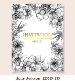 Vintage delicate greeting invitation card template design with flowers for wedding, marriage, bridal, birthday, Valentine's day. Romantic vector illustration.