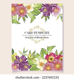 Vintage delicate greeting invitation card template design with flowers for wedding, marriage, bridal, birthday, Valentine's day. Romantic vector illustration.