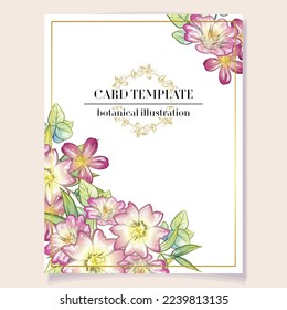 Vintage delicate greeting invitation card template design with flowers for wedding, marriage, bridal, birthday, Valentine's day. Romantic vector illustration.